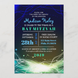 Ggloed Neon Stars Bar Mitzvah Invitation blue Kaart