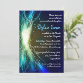 Ggloed Neon Stars Bar Mitzvah Invitation blue Kaart (Staand voorkant)