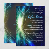Ggloed Neon Stars Bar Mitzvah Invitation blue Kaart (Voorkant / Achterkant)