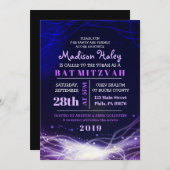 Ggloed Neon Stars Bat Mitzvah Paars Kaart (Voorkant / Achterkant)