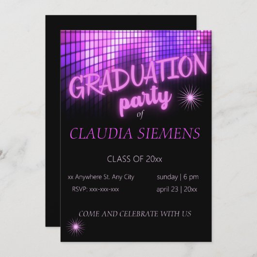 Ggloed PINK NEON modern Graduation Invitation Feestdagenkaart (Voorkant / Achterkant)
