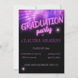 Ggloed PINK NEON modern Graduation Invitation Feestdagenkaart