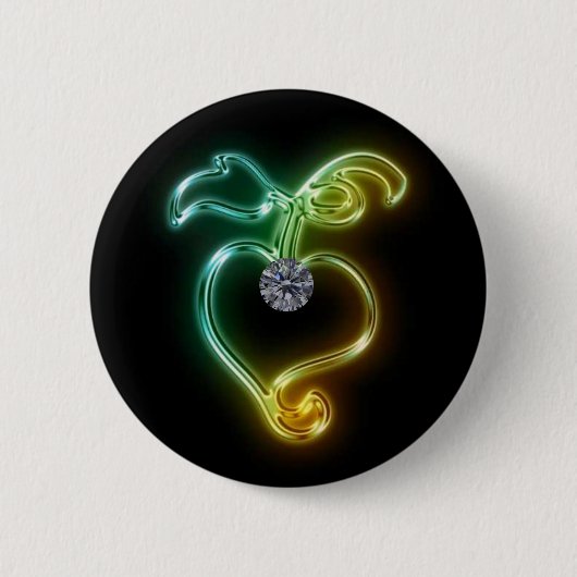 Ggloeiend hart en diamant ronde button 5,7 cm (Voorkant)