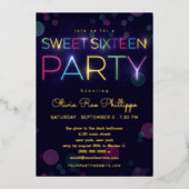 Ggloeiend Neon Sweet Sixteen Gold Folie Uitnodiging (Voorkant)
