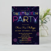 Ggloeiend Neon Sweet Sixteen Gold Folie Uitnodiging (Staand Voorkant)