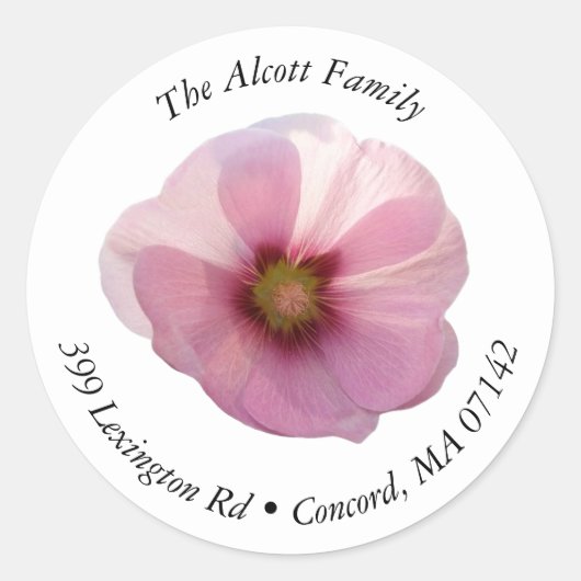 Ggloeiend Roze Hollyhock Flower Round Address Labe Ronde Sticker (Voorkant)