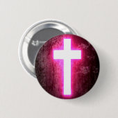 Ggloeiend roze kruis mooi ronde button 5,7 cm (Voorkant /achterkant)