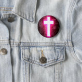 Ggloeiend roze kruis mooi ronde button 5,7 cm (In situ)