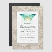 Ggloeiende Butterfly en Damask Quinceañera Magnetische Uitnodiging (Voorkant / Achterkant)
