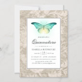 Ggloeiende Butterfly en Damask Quinceañera Magnetische Uitnodiging (Voorkant)