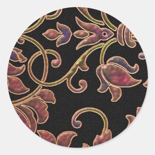 Ggloeiende Damask op Black Ronde Sticker (Voorkant)