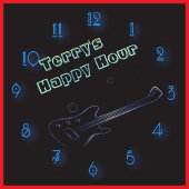 Ggloeiende gitaar Neon Sign Persoonlijk Happy Hour Grote Klok