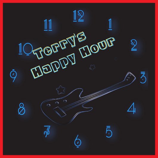 Ggloeiende gitaar Neon Sign Persoonlijk Happy Hour Grote Klok
