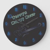 Ggloeiende gitaar Neon Sign Persoonlijk Happy Hour Grote Klok (Voorkant)