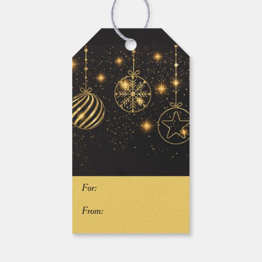 Ggloeiende gouden versieringen Starshine op zwart Cadeaulabel (Achterkant)