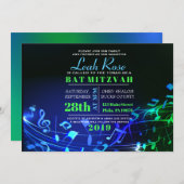 Ggloeiende Hebreeuwse letters & Notes Bat Mitzvah Kaart (Voorkant / Achterkant)