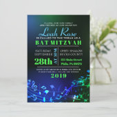 Ggloeiende Hebreeuwse letters & Notes Bat Mitzvah Kaart (Staand voorkant)