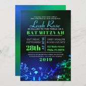 Ggloeiende Hebreeuwse letters & Notes Bat Mitzvah Kaart (Voorkant / Achterkant)