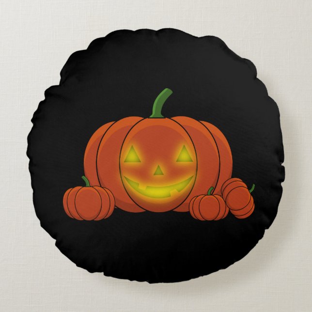 Ggloeiende Jack-o'-Lantern Pumpkin Rond Kussen (Voorkant)
