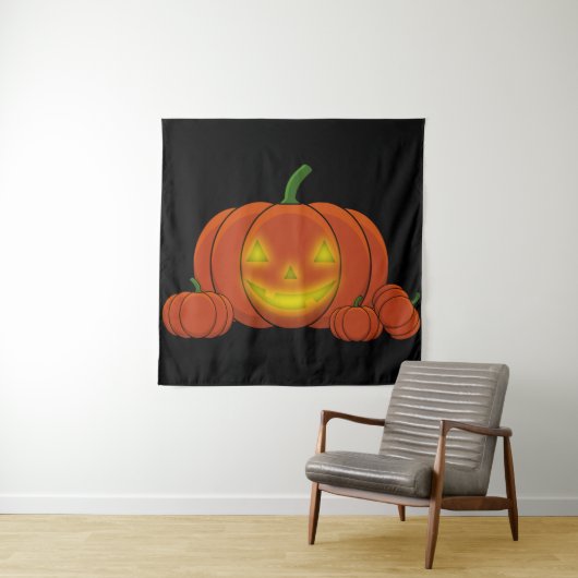 Ggloeiende Jack-o'-Lantern Pumpkin Wandkleed (In situ)