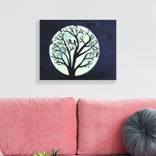 Ggloeiende maan met Oude Boom en Kraaien Canvas Afdruk (Insitu (Woonkamer))