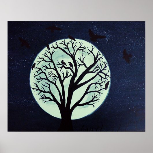 Ggloeiende Moonlit Boom met Krogen Poster (Voorkant)