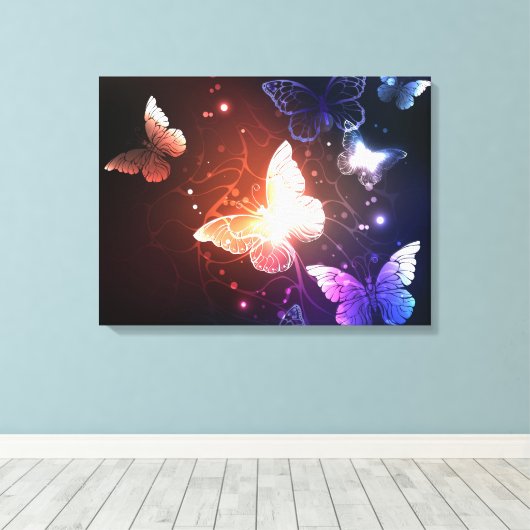 Ggloeiende nachtvlinders canvas afdruk (Insitu (Houten vloer))