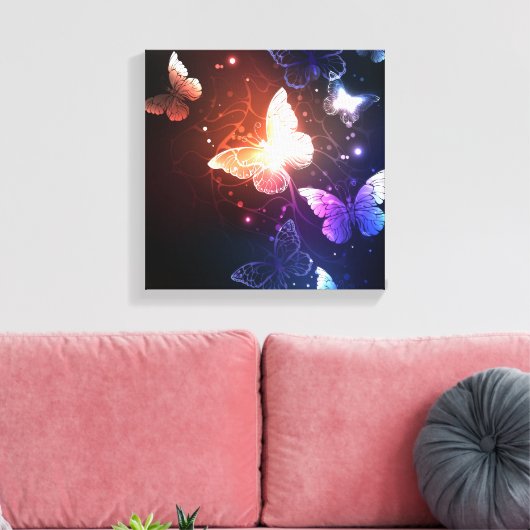 Ggloeiende nachtvlinders canvas afdruk (Insitu (Woonkamer))
