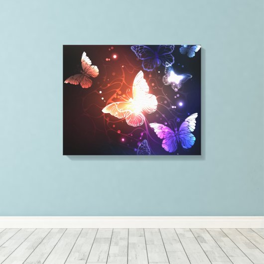 Ggloeiende nachtvlinders canvas afdruk (Insitu (Houten vloer))