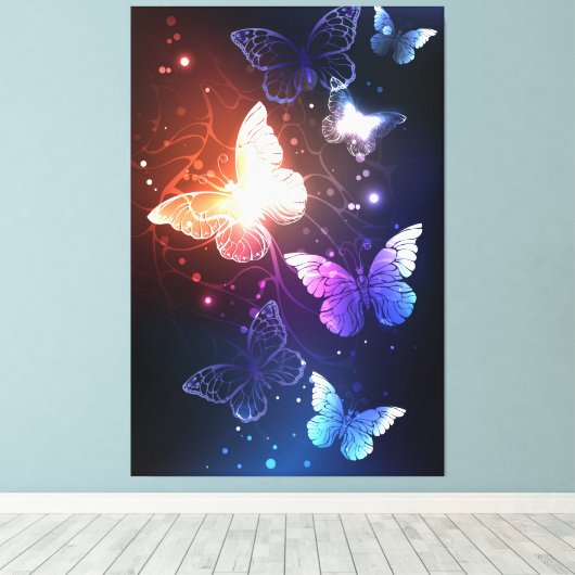 Ggloeiende nachtvlinders canvas afdruk (Insitu (Houten vloer))