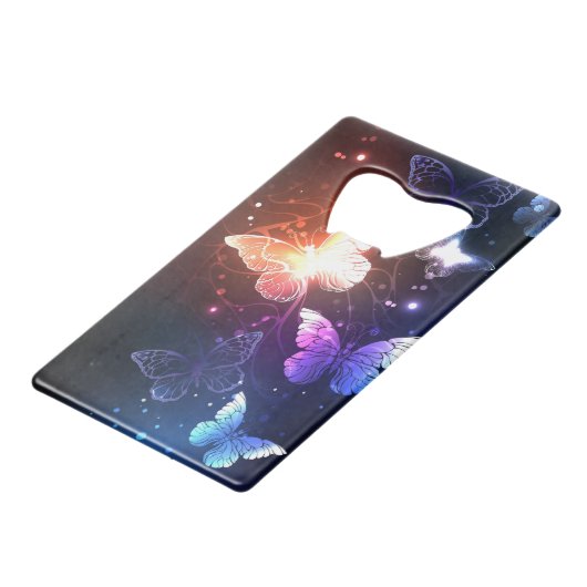 Ggloeiende nachtvlinders creditkaart flessenopener (Achterkant Gekanteld)