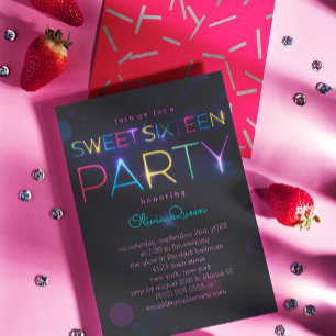 Ggloeiende Neon Sweet Sixteen-uitnodiging Kaart