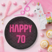 Ggloeiende roze neondij voor de 70e verjaardag papieren bordje (Feest)