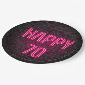 Ggloeiende roze neondij voor de 70e verjaardag papieren bordje (Gekanteld)