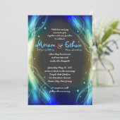 Ggloing Neon Stars Joods huwelijksuitnodiging Kaart (Staand voorkant)