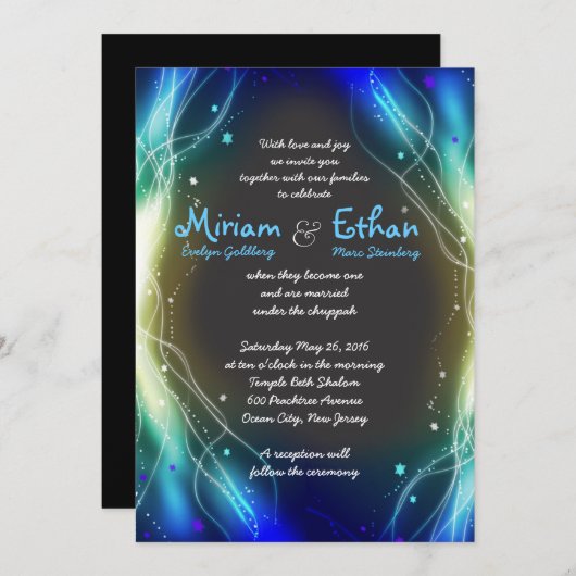Ggloing Neon Stars Joods huwelijksuitnodiging Kaart (Voorkant / Achterkant)