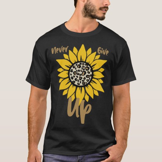 GGT Never Give Up Yellow Sunflower Leopard Positiv T-shirt (Voorkant)