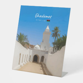 Ghadames, Libië - Witte Moskee Reclamebord Met Voetstuk