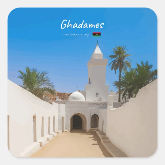 Ghadames, Libië - Witte Moskee Vierkante Sticker (Voorkant)