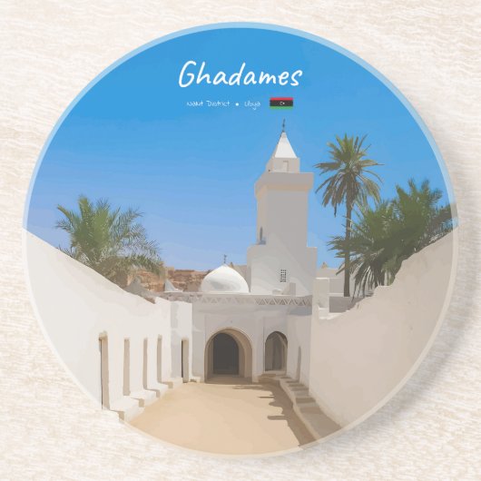 Ghadames, Libië - Witte Moskee Zandsteen Onderzetter (Voorkant)