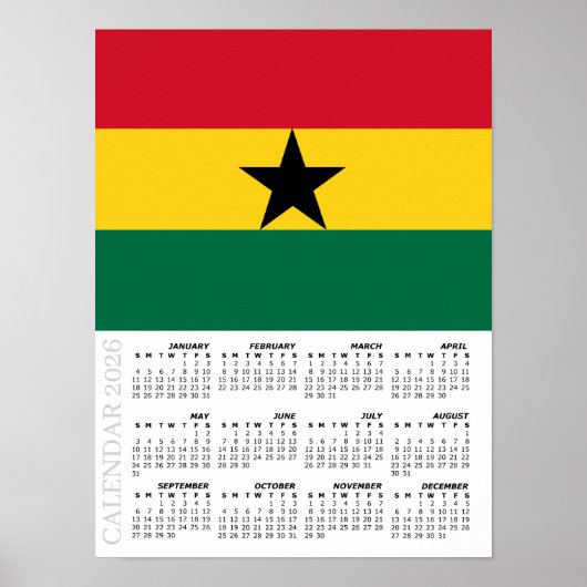 Ghana 2026 Calendar, Large, Ghanaian Flag Poster (Voorkant)