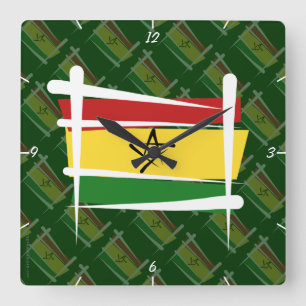Ghana Brush Flag Vierkante Klok
