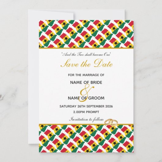 GHANA Christelijke Bruiloftsvoltrekking Save The Date (Voorkant)