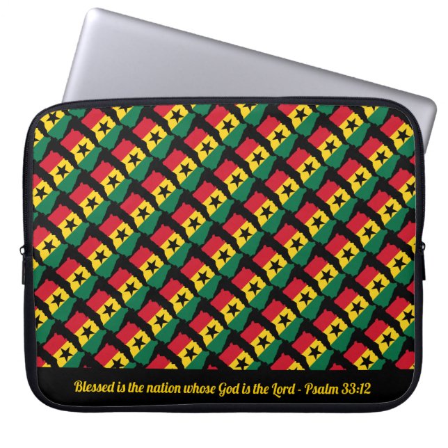 GHANA Custom Scripted Nation Black Laptop Sleeve (Voorkant)