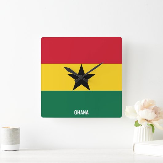 Ghana Flag Dazzling Patriotic Vierkante Klok (Huis)