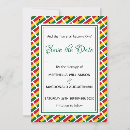 GHANA FLAG Gepersonaliseerd Schrift Stijlvol Ghane Save The Date (Voorkant)