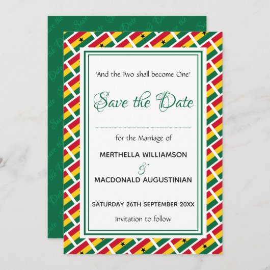GHANA FLAG Gepersonaliseerd Schrift Stijlvol Ghane Save The Date (Voorkant / Achterkant)