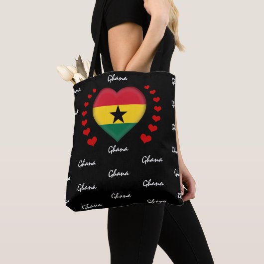 Ghana Flag & Heart, Ghanese vlag mode/sport Tote Bag (Dichtbij)