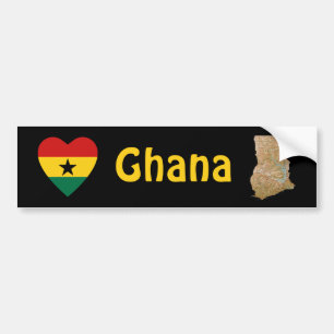 Ghana Flag Heart + Map Bumper Sticker