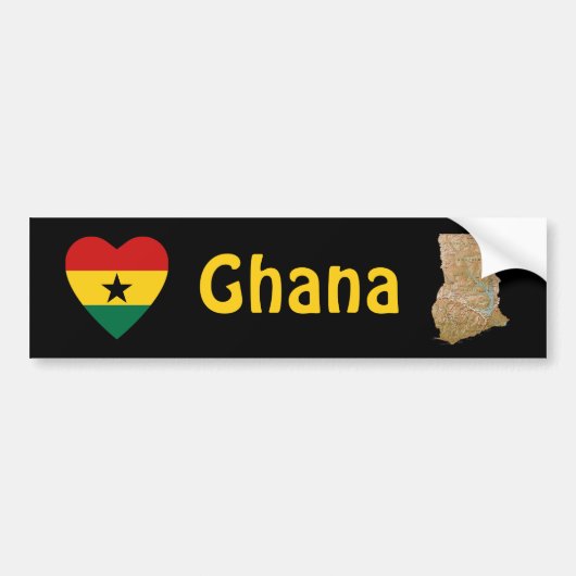 Ghana Flag Heart + Map Bumper Sticker (Voorkant)